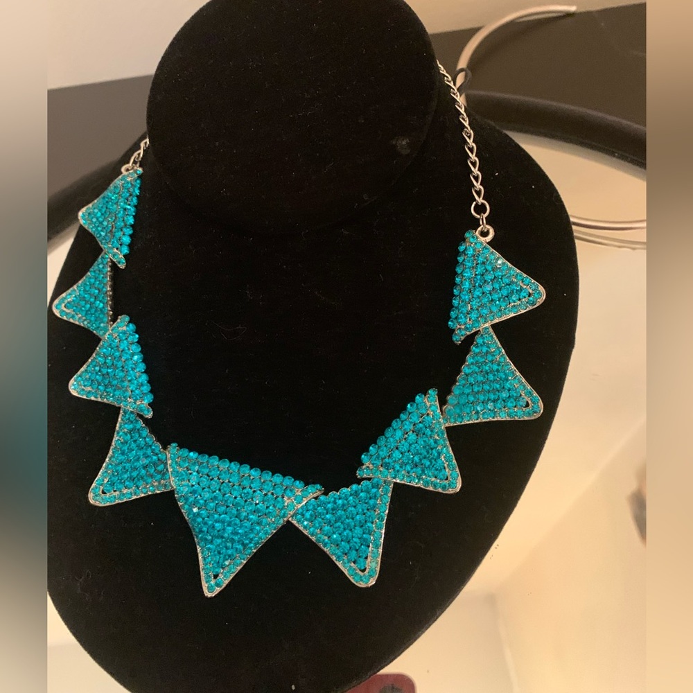 Torquise blue rhinestone party or wedding necklace.